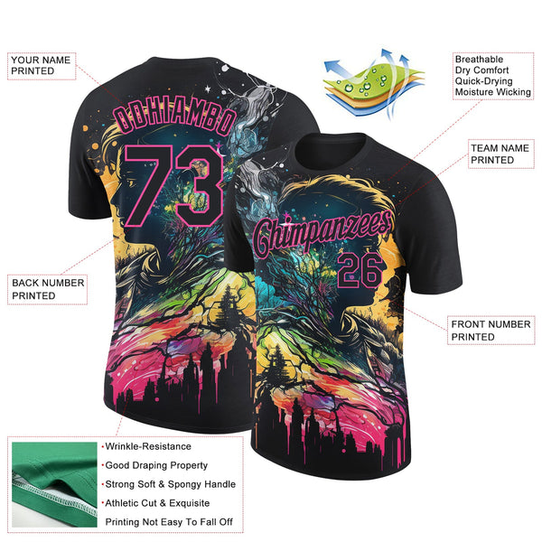 Custom Black Pink 3D Pattern Design Rave Dripping Splatter Art Performance T-Shirt alternate