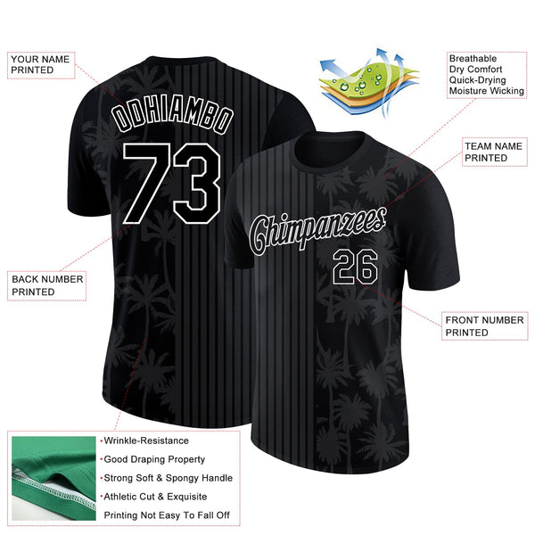 Custom Black White 3D Pattern Design Hawaii Palm Trees Performance T-Shirt alternate