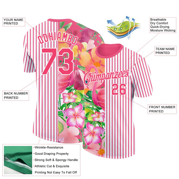 Custom Neon Pink White 3D Tropical Hawaii Palm Leaves And Flower Performance T-Shirt alternate