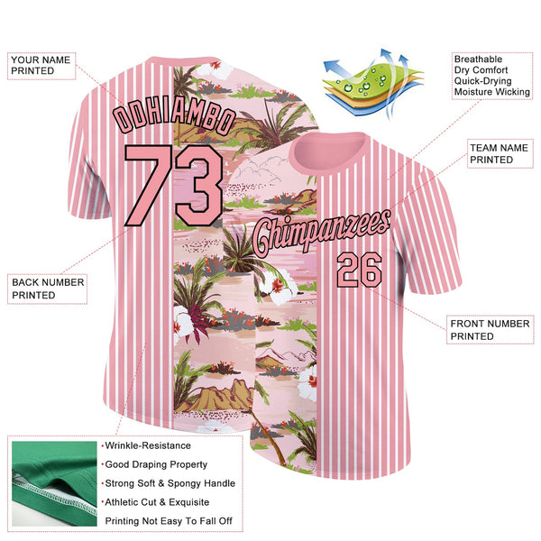 Custom Medium Pink Black-White 3D Hawaii Island Performance T-Shirt alternate