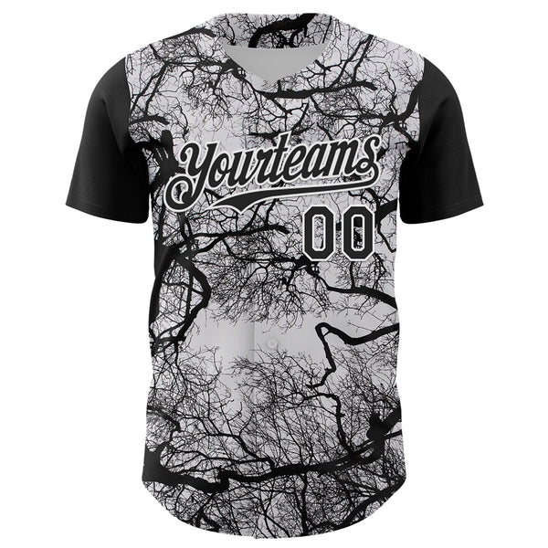 Custom White Black 3D Pattern Design Rave Branch Authentic Baseball Jersey alternate