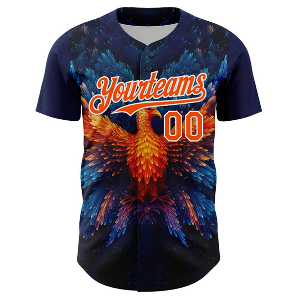 Custom Navy Orange-White 3D Pattern Design Rave Phoenix Authentic Baseball Jersey alternate