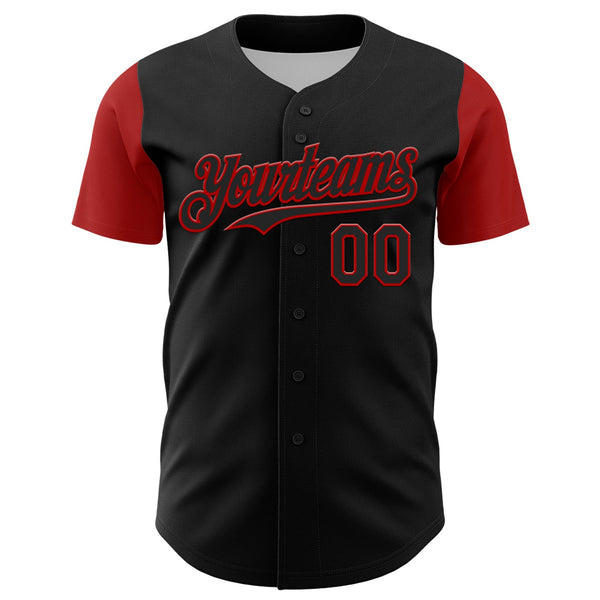 Custom Black Red 3D Pattern Design Rave Gothic Style Authentic Baseball Jersey alternate