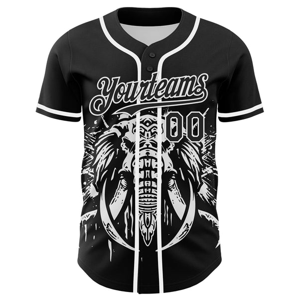 Custom Black White 3D Pattern Design Rave Mastodons Head Authentic Baseball Jersey alternate