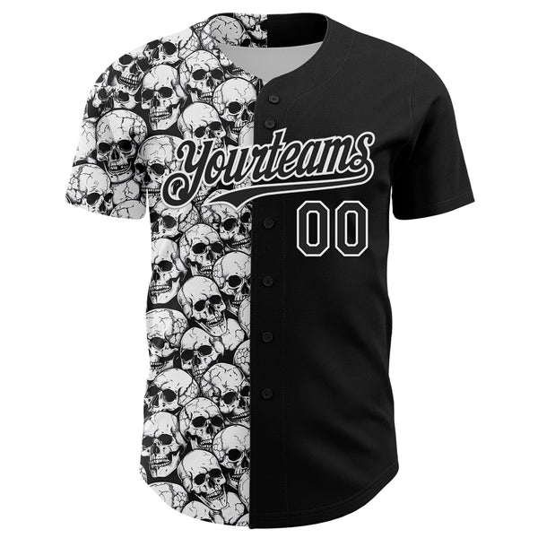 Custom Black White 3D Pattern Design Rave Skull Authentic Baseball Jersey alternate