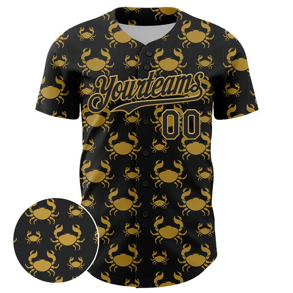 Custom Black Old Gold 3D Pattern Design Animal Crab Fruit Lemon Authentic Baseball Jersey alternate