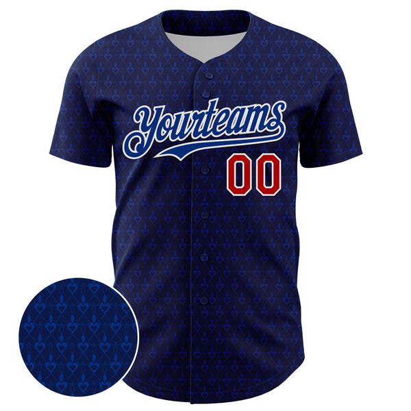 Custom Navy Red-Royal 3D Pattern Design Hearts Authentic Baseball Jersey alternate