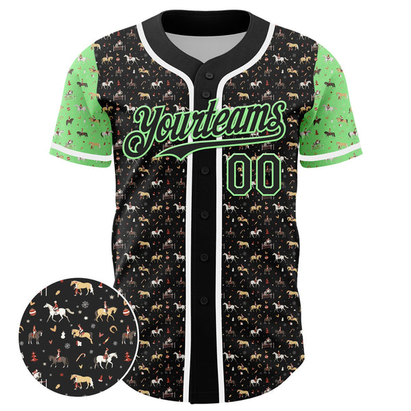 Custom Black Pea Green-White 3D Pattern Design Rodeo Cowboy Authentic Baseball Jersey alternate
