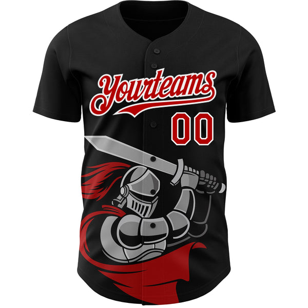 Custom Black Red-White 3D Pattern Design Knight Hero Art Authentic Baseball Jersey alternate