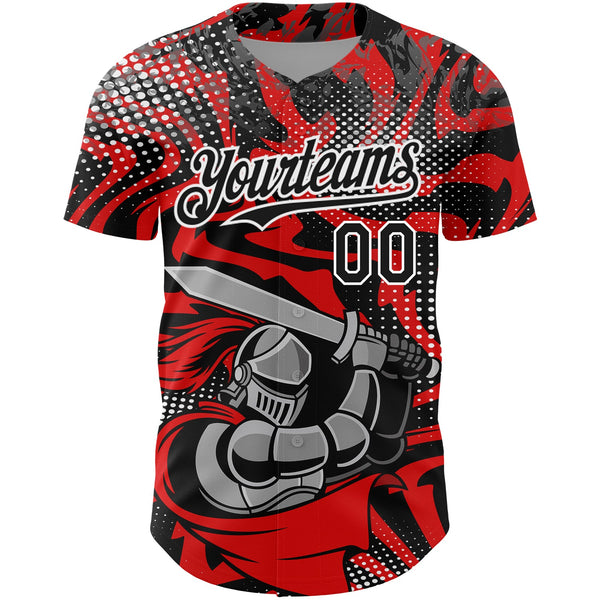 Custom Red Black-White 3D Pattern Design Knight Hero Art Authentic Baseball Jersey alternate