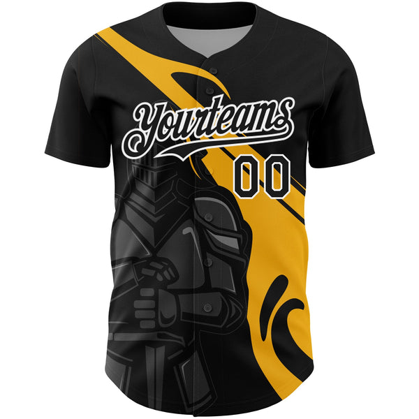 Custom Black Gold-White 3D Pattern Design Knight Hero Art Authentic Baseball Jersey alternate