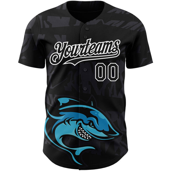 Custom Black White 3D Pattern Design Animal Shark Authentic Baseball Jersey alternate