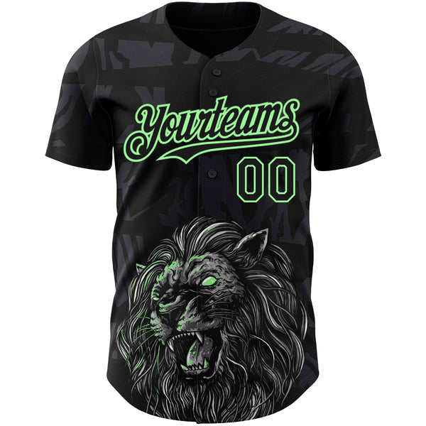 Custom Black Pea Green 3D Pattern Design Animal Lion Authentic Baseball Jersey alternate