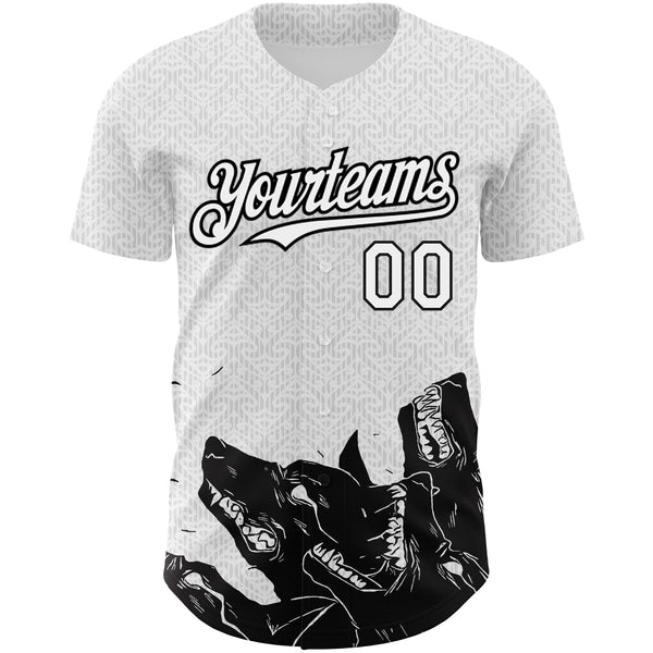 Custom White Black 3D Pattern Design Animal Wolf Authentic Baseball Jersey alternate