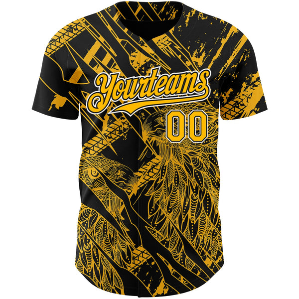 Custom Black Gold-White 3D Pattern Design Animal Eagle Authentic Baseball Jersey alternate