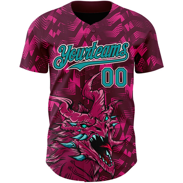 Custom Crimson Teal-Black 3D Pattern Design Animal Dragon Authentic Baseball Jersey alternate