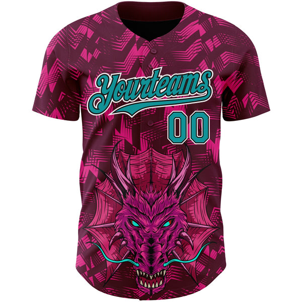 Custom Crimson Teal-Black 3D Pattern Design Animal Dragon Authentic Baseball Jersey alternate