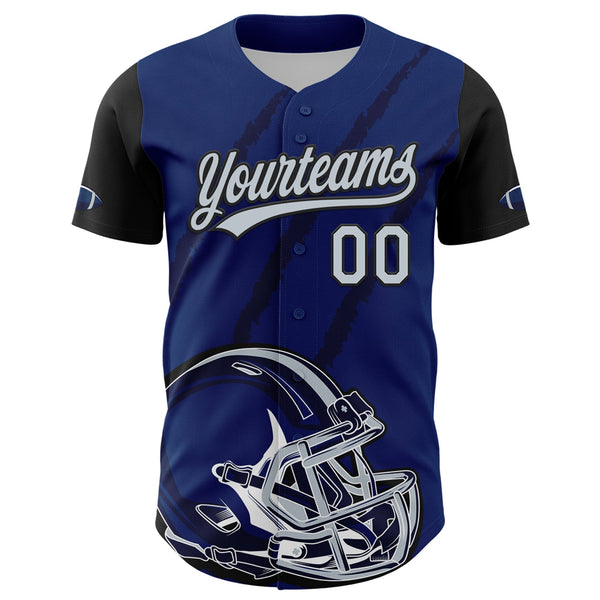 Custom US Navy Blue Silver-Black 3D Pattern Design Football Helmet And Animal Claw Authentic Baseball Jersey alternate