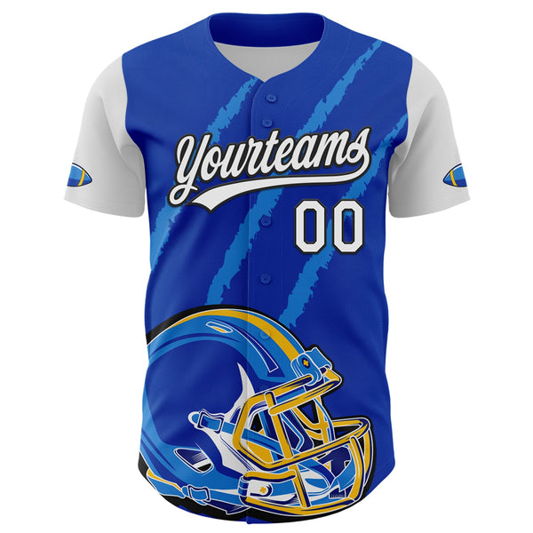 Custom Thunder Blue White-Black 3D Pattern Design Football Helmet And Animal Claw Authentic Baseball Jersey alternate