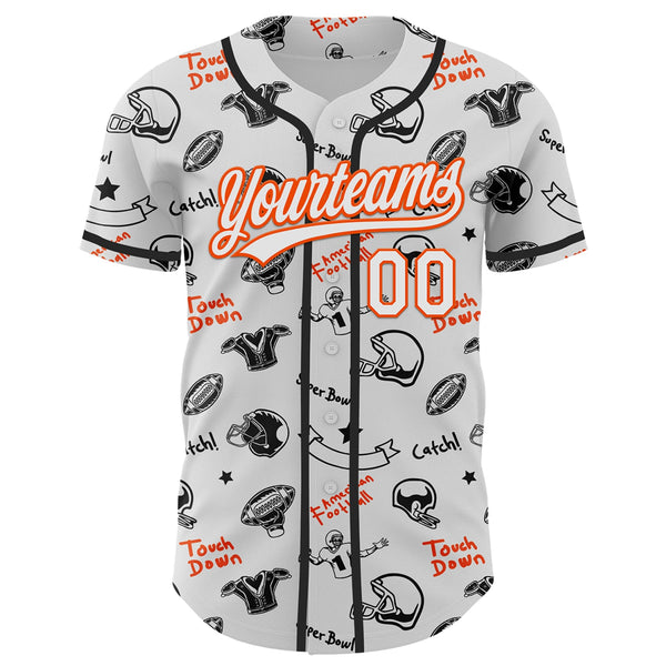 Custom White Orange 3D Pattern Design Football Helmet And Football Elements Authentic Baseball Jersey alternate