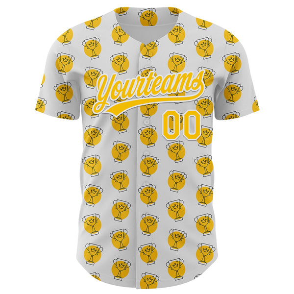 Custom White Yellow 3D Pattern Design Champion Trophy Authentic Baseball Jersey alternate