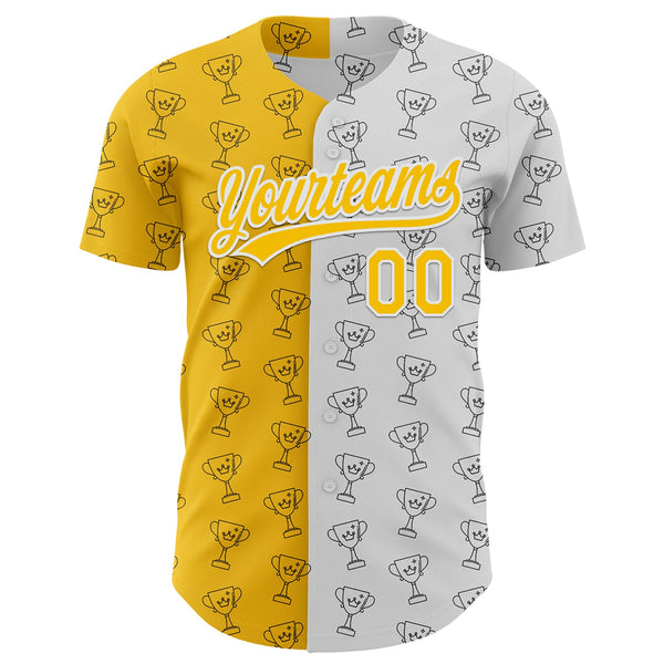 Custom White Yellow 3D Pattern Design Champion Trophy Authentic Baseball Jersey alternate