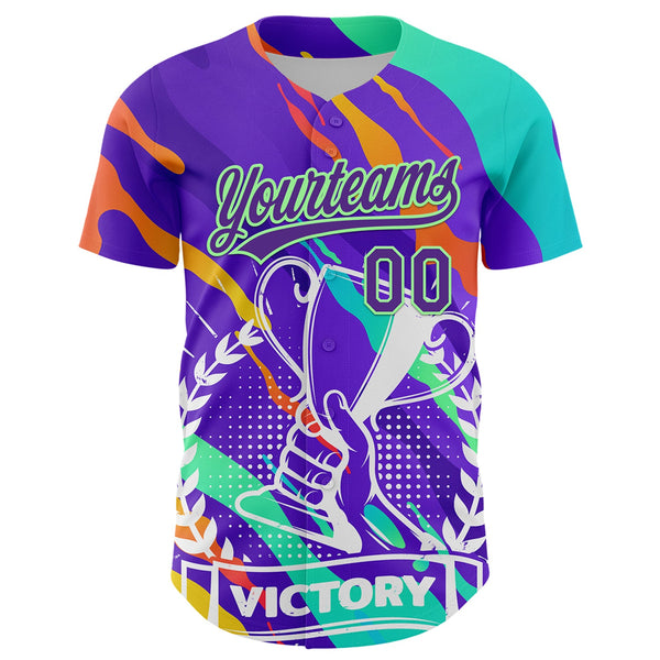 Custom Purple Pea Green 3D Pattern Design Champion Trophy Authentic Baseball Jersey alternate