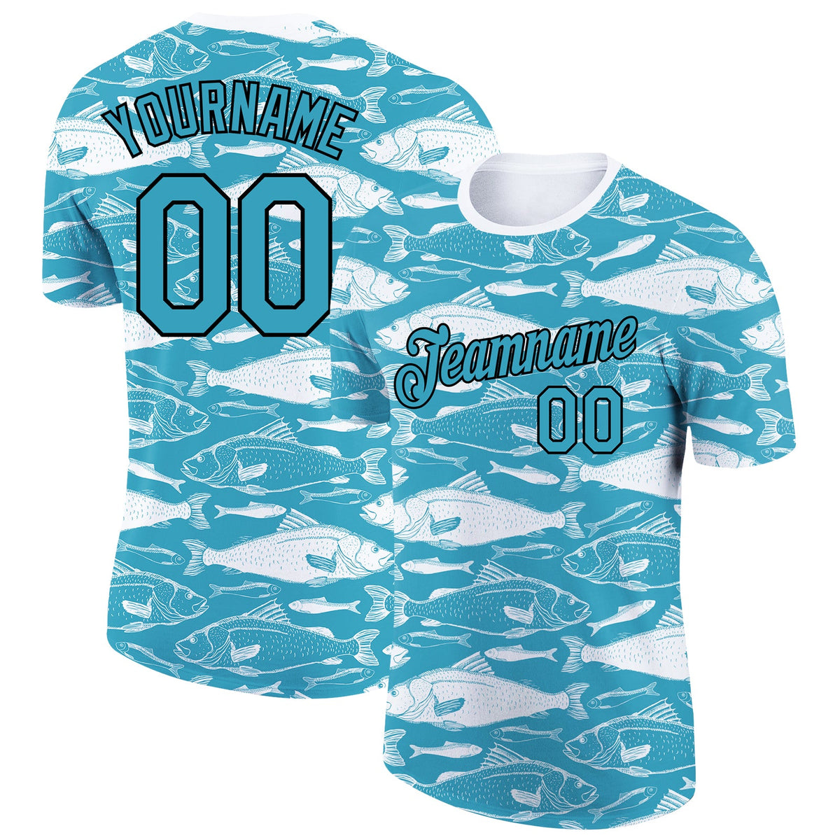 Custom Panther Blue Black-White 3D Pattern Design Fish Performance T-Shirt