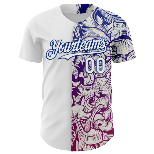 Custom White Royal 3D Pattern Design Vintage Tattoos Authentic Baseball Jersey alternate