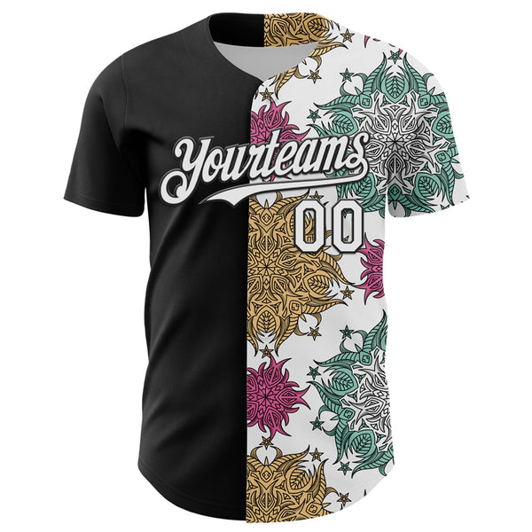 Custom Black White 3D Pattern Design Vintage Tattoos Authentic Baseball Jersey alternate
