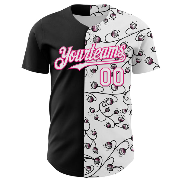 Custom Black White-Hot Pink 3D Pattern Design Vintage Tattoos Authentic Baseball Jersey alternate