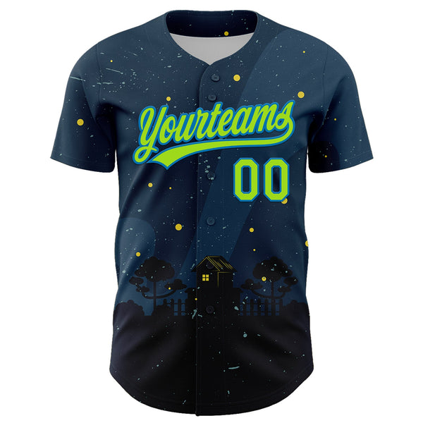 Custom Navy Neon Green-Blue 3D Halloween Authentic Baseball Jersey alternate