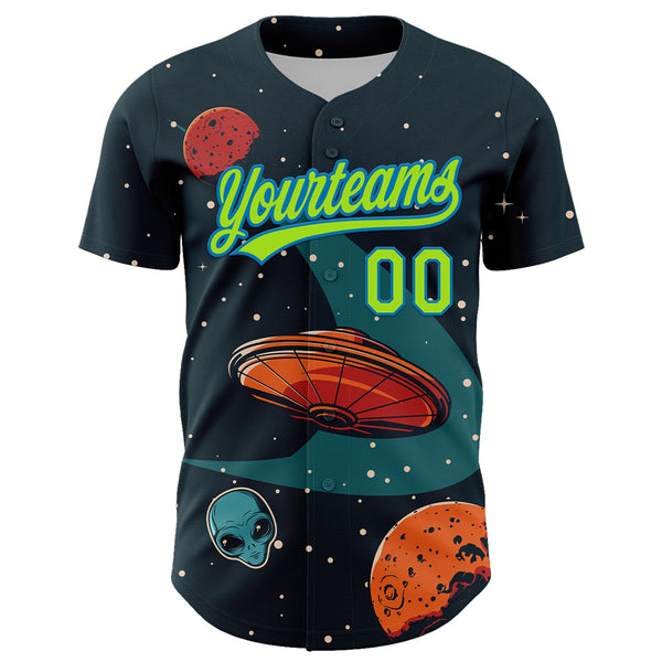 Custom Navy Neon Green-Blue 3D Halloween Authentic Baseball Jersey alternate