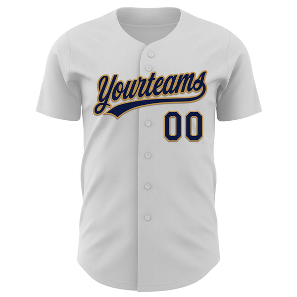 Custom White Navy-Old Gold 3D Pattern Design Evil Eyes Authentic Baseball Jersey alternate