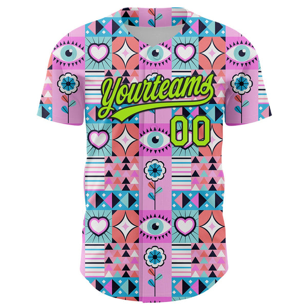 Custom Pink Neon Green-Black 3D Pattern Design Evil Eyes Authentic Baseball Jersey alternate