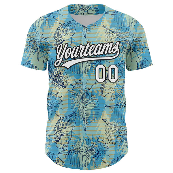 Custom Panther Blue White-Black 3D Tropical Beach Hawaii Flower Authentic Baseball Jersey alternate