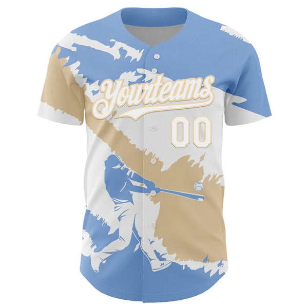 Custom Light Blue White-City Cream 3D Argentina Argentinian Flag Authentic Baseball Jersey alternate