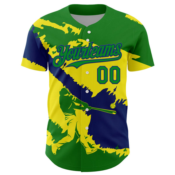 Custom Grass Green US Navy Blue-Light Yellow 3D Brazil Brazilian Flag Authentic Baseball Jersey alternate