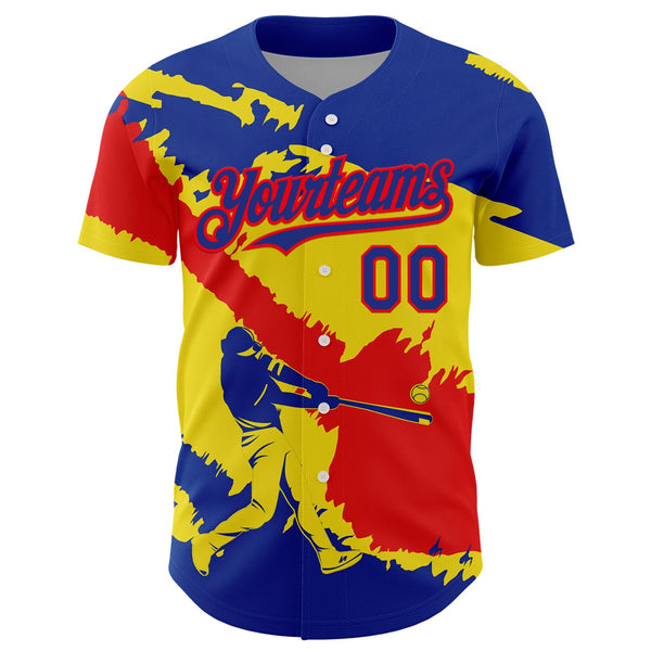 Custom Royal Fire Red-Light Yellow 3D Ecuador Ecuadorian Flag Authentic Baseball Jersey alternate