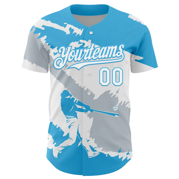 Custom Sky Blue White-Silver 3D Guatemala Guatemalan Flag Authentic Baseball Jersey alternate