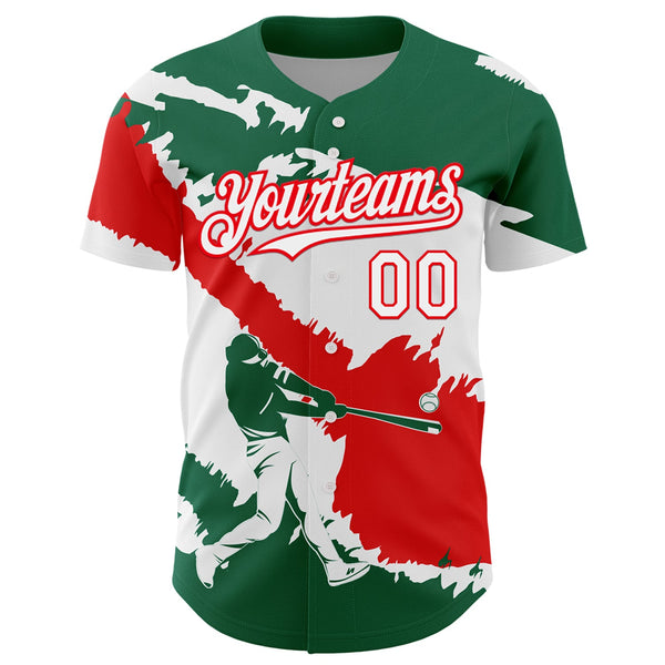Custom Kelly Green White-Fire Red 3D Mexico Mexican Flag Authentic Baseball Jersey alternate
