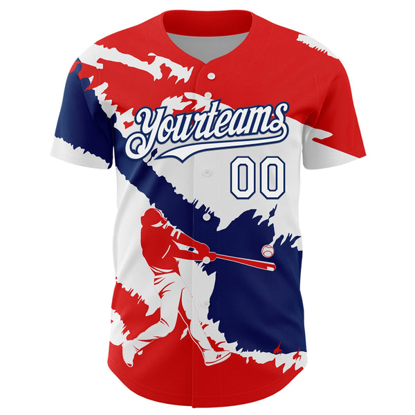 Custom Fire Red White-US Navy Blue 3D Dominican Republic Flag Authentic Baseball Jersey alternate