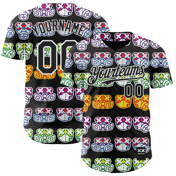 Custom Black White 3D Revzzz All Masked Authentic Baseball Jersey