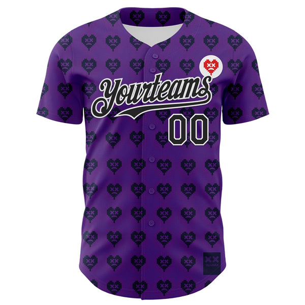 Custom Purple Black-White 3D Revzzz Purple Love Authentic Baseball Jersey alternate