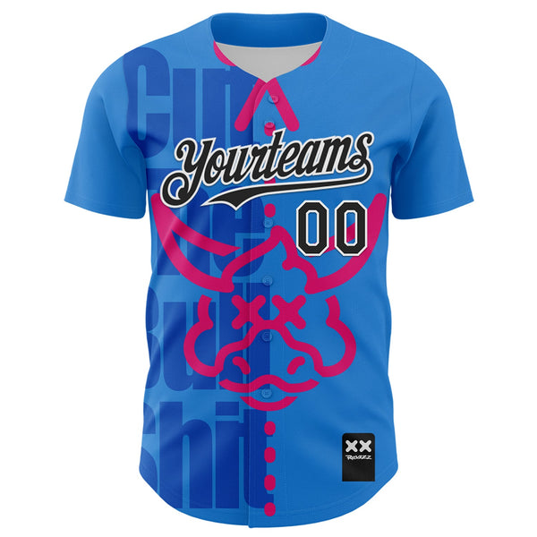 Custom Electric Blue Black-White 3D Revzzz Cut The Bullshit Authentic Baseball Jersey alternate