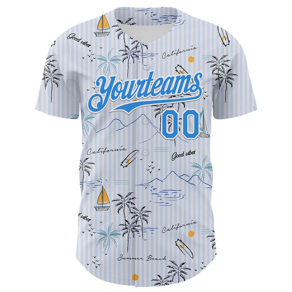 Custom White Electric Blue 3D Hawaii Beach Tropical Palm Tree Authentic Baseball Jersey alternate