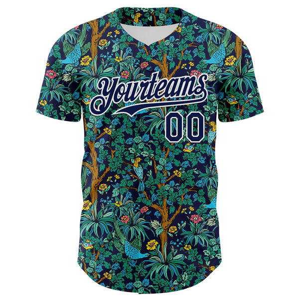 Custom Navy White 3D Hawaii Tropical Jungle Bird Authentic Baseball Jersey alternate