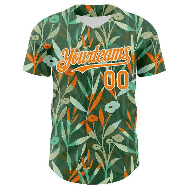 Custom Green Bay Orange-White 3D Hawaii Tropical Leaves And Flowers Authentic Baseball Jersey alternate