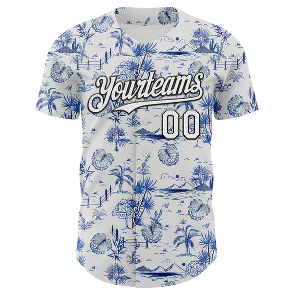 Custom White Black 3D Hawaii Island Tropical Palm Tree Authentic Baseball Jersey alternate