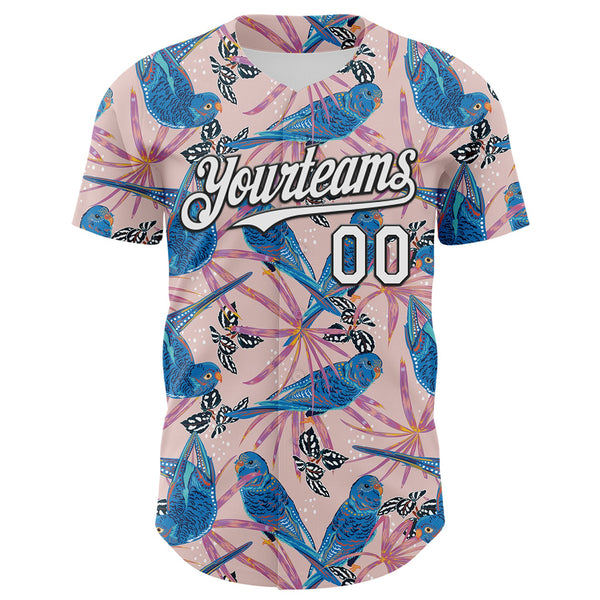 Custom Light Pink White-Black 3D Hawaii Tropical Forest Bird Authentic Baseball Jersey alternate